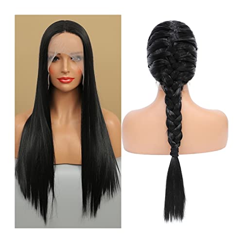 Damen Perücken Natürliche schwarze synthetische Spitze-Perücke 18-28inch lange gerade Spitze-Frontperücke vorgeptet for Frauen 180% Dichte weiche hitzebeständige synthetische Perücken Beauty Ladieshai von FIONEL