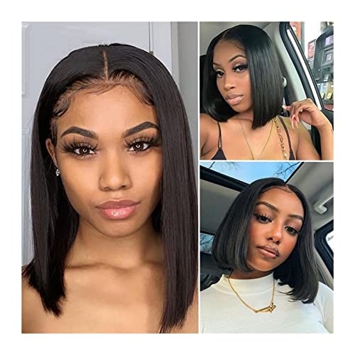 Perücke für Frauen Brazilianer gerade Bob-Spitzeperücke HD Transparente 13 × 5 Spitze Frontal Perücke 8-16 Zoll kurze Bob Human Hair Perücken for Frauen Prepucked Bone Gerade Spitze Perücke Human Hair von FIONEL