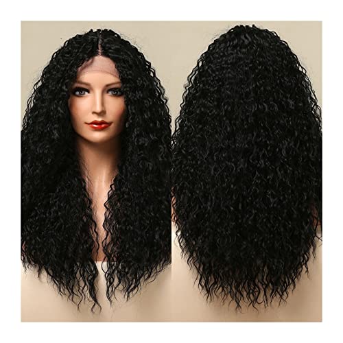 Perücke für Frauen Lange lockige Spitze Front Perücke Schwarz Hochtemperatur Faserspitze Frontal Synthetische Perücke for Schwarze Frauen Kinky Curly Hitzebeständige transparente Spitzeperücke Human H von FIONEL