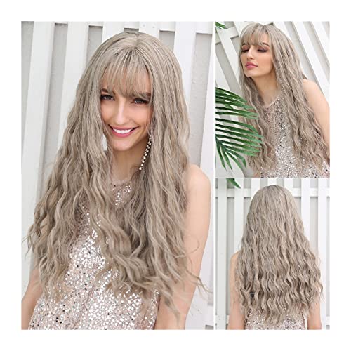 Perücke für Frauen Synthetische Perücke mit Pony Water Welly Long Perücken for Frauen Mädchen Synthetische Faser Hitzebeständige Perücke for die tägliche Partei Verwendung 24inches Human Hair Wig (Co von FIONEL