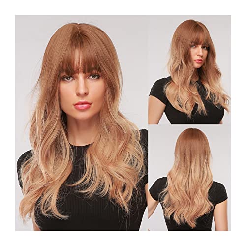 Perücke für Frauen Synthetische Perücken 24inch Brown Cosplay Perücke 150% Dichte Natürliche lange Wasserwelle mit Pony Weiche High-Tempret-Faserperücke for Frauen Human Hair Wig (Color : B, Size : von FIONEL