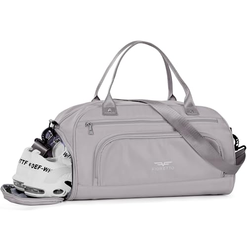 FIORETTO 30L Klein Sporttasche & Reisetasche für Damen und Herren mit Schuhfach & Nassfach Tasche für Sport Fitness & Reisen Trainingstasche, Weekender Gym Bag Grau von FIORETTO