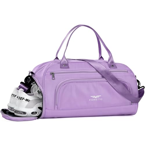 FIORETTO 30L Klein Sporttasche & Reisetasche für Damen und Herren mit Schuhfach & Nassfach Tasche für Sport Fitness & Reisen Trainingstasche, Weekender Gym Bag Lila von FIORETTO