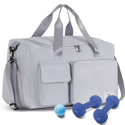 FIORETTO 35L Damen Sporttasche Faltbare Reisetasche mit Schuhfach und Nassfach, Wasserabweisende Weekender Gym Travel Bag Handgepäck Tasche Trainingstasche für Damen Herren Grau von FIORETTO