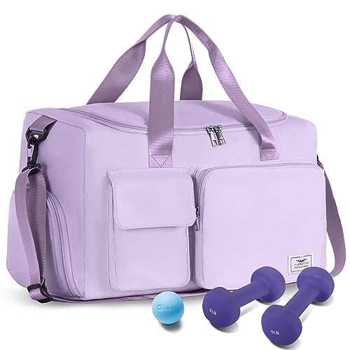 FIORETTO 35L Damen Sporttasche Faltbare Reisetasche mit Schuhfach und Nassfach, Wasserabweisende Weekender Gym Travel Bag Handgepäck Tasche Trainingstasche für Damen Herren Hellviolett von FIORETTO