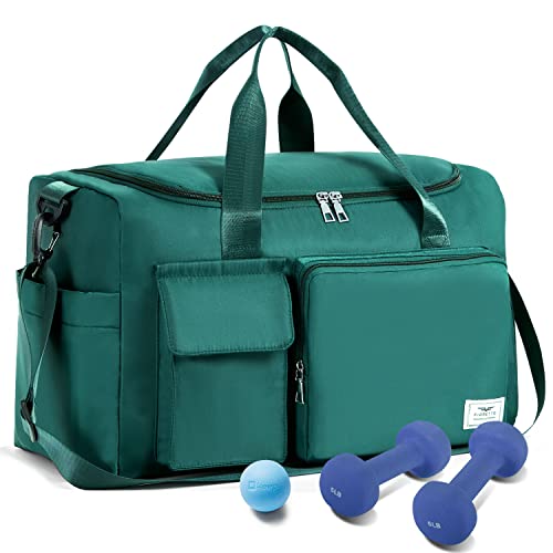 FIORETTO 35L Damen Sporttasche Faltbare Reisetasche mit Schuhfach und Nassfach, Wasserabweisende Weekender Gym Travel Bag Handgepäck Tasche Trainingstasche für Damen Herren Malachitblau von FIORETTO