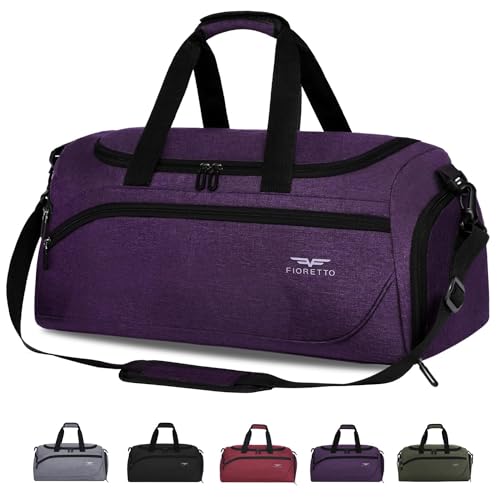 FIORETTO 35L Sporttasche & Reisetasche für Damen und Herren, mit Schuhfach & Nassfach, Wasserdicht Tasche für Trainingstasche, Gym, Travel, Schwimmen, Sauna, fußball Lila von FIORETTO