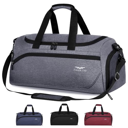 FIORETTO 35L Sporttasche & Reisetasche für Damen und Herren, mit Schuhfach & Nassfach, Wasserdicht Tasche für Trainingstasche, Gym, Travel, Schwimmen, Sauna, fußball Grau von FIORETTO