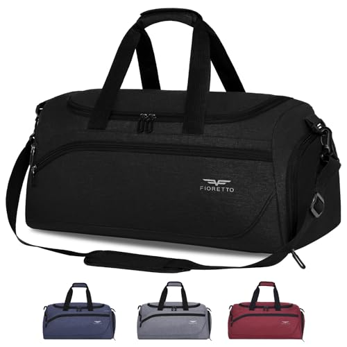 FIORETTO 35L Sporttasche & Reisetasche für Damen und Herren, mit Schuhfach & Nassfach, Wasserdicht Tasche für Trainingstasche, Gym, Travel, Schwimmen, Sauna, fußball Schwarz von FIORETTO