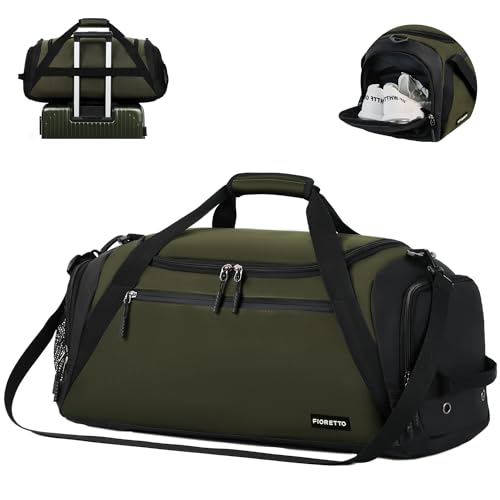 FIORETTO 43L Sporttasche & Reisetasche für Damen und Herren, mit Schuhfach & Nassfach, Wasserdicht Tasche für Trainingstasche, Gym, Travel, Schwimmen, Sauna, fußball Grün von FIORETTO