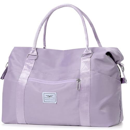 FIORETTO Damen Reisetasche Sporttasche Handgepäck Weekender Bag Schwimmtasche Wasserdicht Travel Bag Duffle Bag Fitnesstasche Trainingstasche für Damen Lila Large von FIORETTO