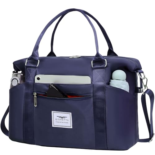 FIORETTO Damen Reisetasche Sporttasche Handgepäck Weekender Bag Schwimmtasche Wasserdicht Travel Bag Duffle Bag Fitnesstasche Trainingstasche für Damen Navy Medium von FIORETTO
