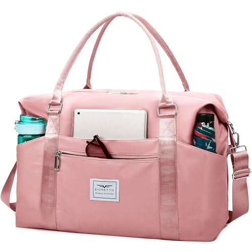 FIORETTO Damen Reisetasche Sporttasche Handgepäck Weekender Bag Schwimmtasche Wasserdicht Travel Bag Duffle Bag Fitnesstasche Trainingstasche für Damen Rosa Large von FIORETTO