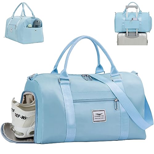 FIORETTO Damen-Sporttasche, Reisetasche mit Schuhfach und Nasstasche, Weekender, Übernachtungstasche, Krankenhaustasche, Handgepäcktasche Blau von FIORETTO