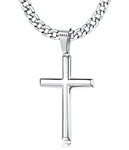 FIOROYAL 925 Sterling Silber Halskette Kreuz Kette Herren Silber Kette mit Kreuz Anhänger mit 5MM Breit Edelstahl Kette für Damen Christentum Schmuck Herren Jungen Länge 56CM von FIOROYAL