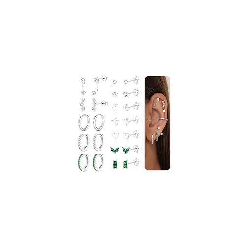 FIOROYAL 12 Paar Ohrringe Gold Damen, Medizinische Ohrstecker Hypoallergene Ohrstecker Ohrringe Set Edelstahl Damen Creolen Gold Ohringe Set Helix Knorpel Mehrfache Piercing Silber von FIOROYAL