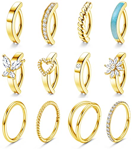 FIOROYAL 12 Stück 14G Bauchnabelpiercing Chirurgenstahl Gold CZ Opal Herz Schmetterling Bauchnabelpiercing Piercing Bauchnabel Ring Set Sommer Körper Piercing Schmuck für Damen von FIOROYAL