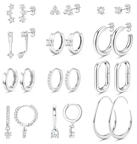 FIOROYAL 12 Paar Ohrringe Gold Set für Damen Hypoallergen Creolen Gold Medizinische Ohrstecker Golden Hängend Ohrringe für Cartilage Helix Piercing Ohr Klein Knorpel Silber Ohrring Schmuck S von FIOROYAL