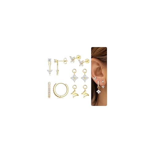 FIOROYAL Ohrringe Silber 925 Set Für Damen 14K Vergoldet Hypoallergen Kleine Ohrstecker Silber 925 Creolen Ohrringe Set CZ Flat Back Ohrringe Stacks Ohrringe Dangle Knorpel Für Mehrere Piercings-JH FIOROYAL Ohrringe Silber 925 Set Für Damen 14K Vergoldet Hypoallergen Kleine Ohrstecker Silber 925 Creolen Ohrringe Set CZ Flat Back Ohrringe Stacks Ohrringe Dangle Knorpel Für Mehrere Piercings-JH von FIOROYAL