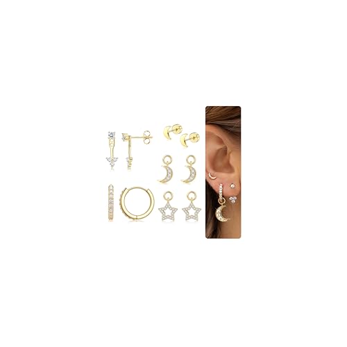 FIOROYAL Ohrringe Silber 925 Set Für Damen 14K Vergoldet Hypoallergen Kleine Ohrstecker Silber 925 Creolen Ohrringe Set CZ Flat Back Ohrringe Stacks Ohrringe Dangle Knorpel Für Mehrere Piercings-JY FIOROYAL Ohrringe Silber 925 Set Für Damen 14K Vergoldet Hypoallergen Kleine Ohrstecker Silber 925 Creolen Ohrringe Set CZ Flat Back Ohrringe Stacks Ohrringe Dangle Knorpel Für Mehrere Piercings-JY von FIOROYAL