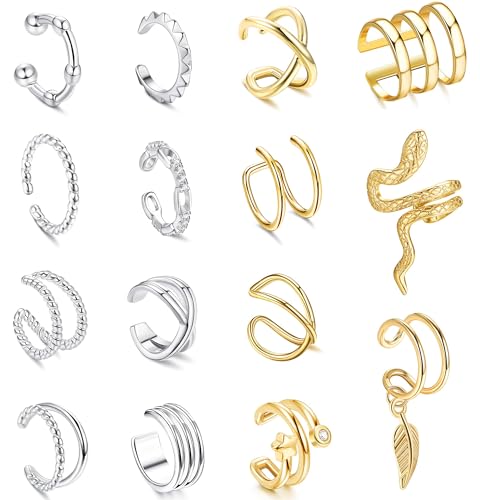 FIOROYAL 15Pcs Ear Cuff Set Damen Ohrmanschette Verstellbare Ohrringe Earcuffs Set Clip On Knorpel Helix Wrap Ohrringe Wickelohrring Fakepircings Ohr Cuffs von FIOROYAL