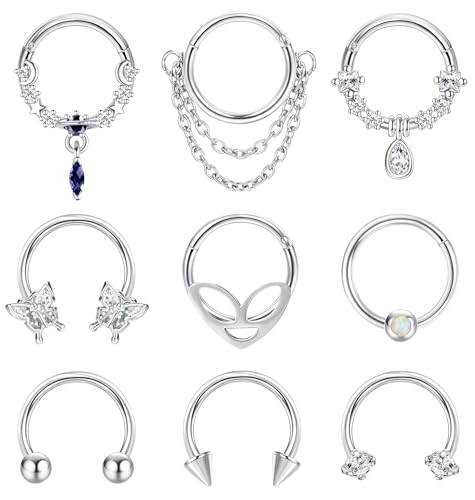 FIOROYAL 16G10MM Septum Ring Septum Piercing Schmuck für Frauen Edelstahl Septum Nasenringe Hufeisen Knorpel Hoop Helix Tragus Piercing Schmuck Silber von FIOROYAL