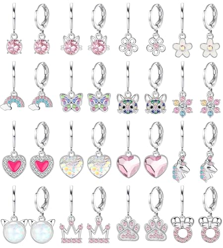 FIOROYAL 16Paar Kinder Ohrringe Mädchen Chirurgenstahl Medizinische Ohrringe Ohrhänger Hypoallergene Herz Pferde Katze Schmetterling Regenbogen Blume Piercing Kinder Ohrring Set von FIOROYAL