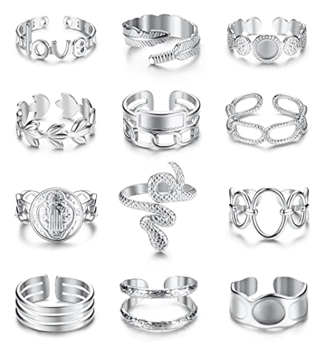 FIOROYAL 12 Stück 18K Vergoldete Ringe Set Edelstahl Ringe Damen Verstellbare Ringe Feder Ringe Schlangen Ring Siegelring Boho Chunky Ringe Silber Ringe Frauen FIOROYAL 12 Stück 18K Vergoldete Ringe Set Edelstahl Ringe Damen Verstellbare Ringe Feder Ringe Schlangen Ring Siegelring Boho Chunky Ringe Silber Ringe Frauen von FIOROYAL