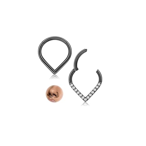 FIOROYAL 2 Stück 16G G23 Titan Septum Piercings V-förmige Daith Hoop Ohrring Nasenring Piercing Tragus Helix Conch Piercing Ring für Damen Gold Silber Schwarz G von FIOROYAL