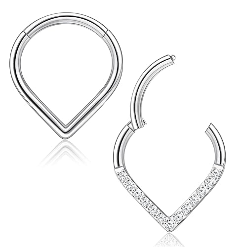 FIOROYAL 2 Stück 16G G23 Titan Septum Piercings V-förmige Daith Hoop Ohrring Nasenring Piercing Tragus Helix Conch Piercing Ring für Damen Gold Silber Schwarz S von FIOROYAL