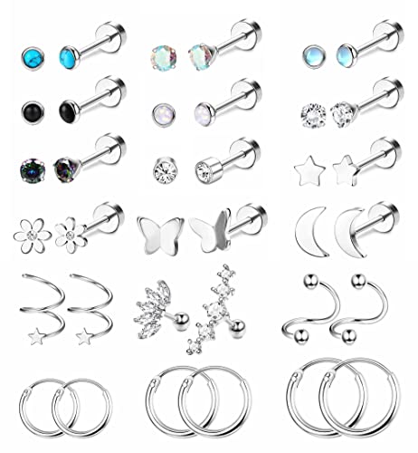 FIOROYAL 18 Paar Piercing Ohr 18G Helix Piercings Chirurgenstahl für Damen Stern Mond Opal Medizinische Ohrstecker Kleine Creolen Knorpel Ohrringe Helix Tragus Piercing Set Silber FIOROYAL 18 Paar Piercing Ohr 18G Helix Piercings Chirurgenstahl für Damen Stern Mond Opal Medizinische Ohrstecker Kleine Creolen Knorpel Ohrringe Helix Tragus Piercing Set Silber von FIOROYAL