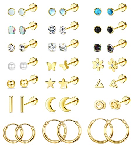 FIOROYAL 21Paar Kleine Ohrstecker für Damen Herren Helix Piercings Piercing Ohr Medizinische Ohrstecker Silber Knorpel Piercings Daith Tragus Ohrringe Set(Gold) von FIOROYAL