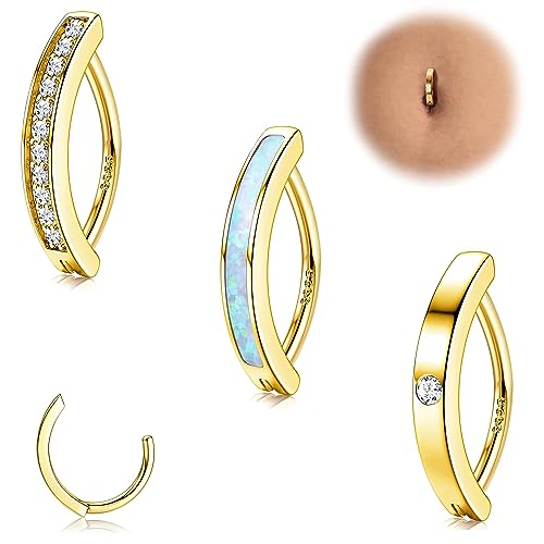 FIOROYAL 3 Stück 14G Bauchnabelpiercing Gold/Silber für Frauen, Bauchnabelpiercing Silber 925, Hypoallergene Clicker Bauchnabelpiercing Ring Reverse Curved Piercing Bauchnabel von FIOROYAL
