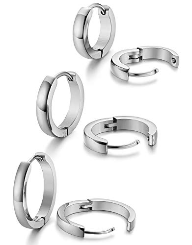 FIOROYAL 3Paar Edelstahl Ohrringe Herren Damen Creolen Huggie Ohr Piercings Hypoallergen Ohrringe Männer Silber 12/16/20mm von FIOROYAL