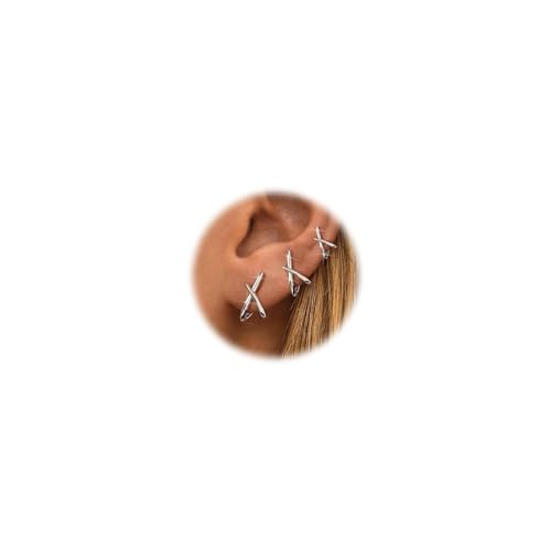FIOROYAL 3 Paare Ohrstecker Gold/Silber Creolen Ohrring für Damen, Hypoallergene 14K Gold Kleine Ohrstecker X Form Leichte Ohrringe Creolen Gold für Empfindliche Ohren SX von FIOROYAL
