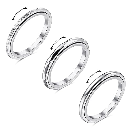 FIOROYAL 3 Pcs Fidget Ring für Angst Damen Edelstahl Ringe Silber Spinning Ring Antistress Anxiety Ring Fidget Spinner Ring Angstring Coole Ring Set für Anti Stress 62 von FIOROYAL