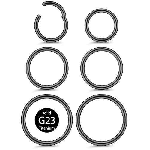FIOROYAL 6 Stk 16G Titan Nasenpiercing Ring Clicker Helix Piercings für Damen Herren Conch Tragus Helix Septum Nasenring Ohr Piercing Schwarz von FIOROYAL