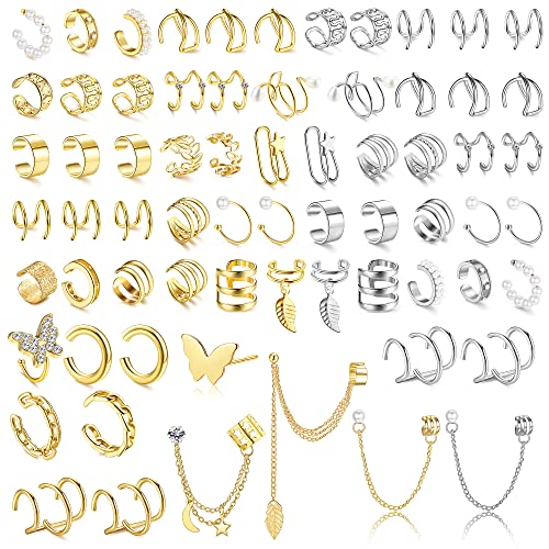 FIOROYAL 66 Stück Ear Cuff Set für Damen Herren Gold Silber Ohrclips Ohne Ohrloch Fake Ohrringe Helix Knorpel Wrap Cuff Ohrringe Ear Cuff Clip Ohrringe Set von FIOROYAL