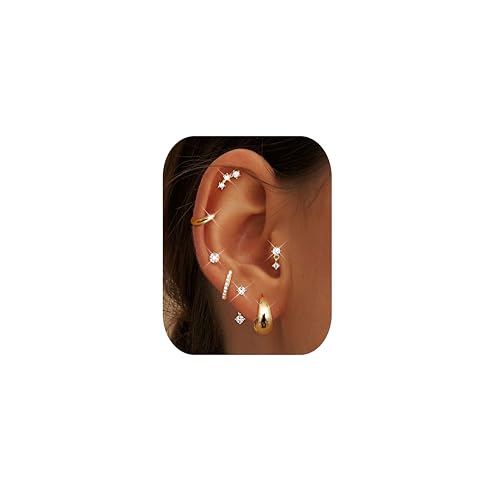 FIOROYAL 7 Paar Ohrringe Gold Set Hypoallergene 14K Vergoldete Huggie Klein Creolen Ohrstecker für Mehrfach Piercings Ohr Goldene Ohrringe Damen Zierlicher Knorpel Schmuck Ohrringe Set Gold/SilberG2 von FIOROYAL
