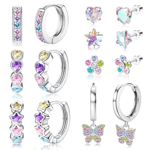 FIOROYAL 7Paar Hypoallergene Creolen Ohrringe für Mädchen Damen, Silber Kleine Stern Blumen Medizinische Ohrringe Set, Süße Herz Hängeohrringe,Bunte CZ Ohrstecker Chirurgenstahl für Kinder FIOROYAL 7Paar Hypoallergene Creolen Ohrringe für Mädchen Damen, Silber Kleine Stern Blumen Medizinische Ohrringe Set, Süße Herz Hängeohrringe,Bunte CZ Ohrstecker Chirurgenstahl für Kinder von FIOROYAL