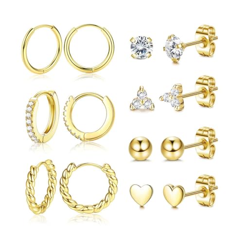 FIOROYAL 7Paar Ohrringe Creolen Gold Klein Chirurgenstahl Kugel Herz Zirkonia Ohrstecker Set Silber Gold für Mehrere Ohrlöcher G von FIOROYAL