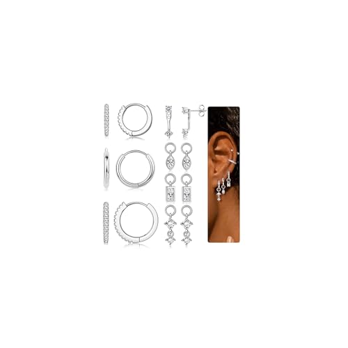 FIOROYAL 7Paar Ohrringe Ohrstecker Gold Hängend Set Damen Gold/Silber,Hypoallergen Helix Tragus Piercing Ohr Set, Ohrringe Creolen Set Gold für Damen Mehrfache Piercings-BH von FIOROYAL