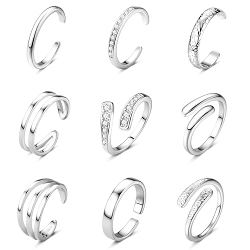 FIOROYAL 9 Stück Zehenring Set für Damen Mädchen Verstellbar 14K Vergoldet Zehenring Gold Silber CZ Triple Band Hug Offene Zehenringe Sommer Strand Fußschmuck S von FIOROYAL