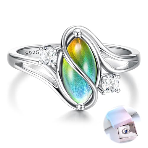 FIOROYAL 925 Sterling Silber Ring Stimmungsring für Damen Mädchen Vintage Cubic Zirconia Statement Ring Farbe ändern Stimmung Stein Ring für Damen Größe O von FIOROYAL