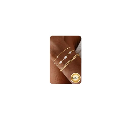 FIOROYAL Armband Damen Armband Silber 925 Damen Stapelbare Armbänder Set Verstellbare Armband Silber Mehrlagige Damen Für Frauen Mädchen Silber Schmuck Geschenk BGold von FIOROYAL
