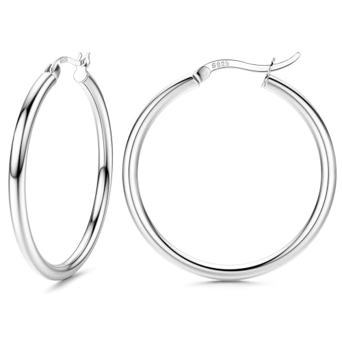 FIOROYAL Creolen Silber 925 Ohrringe - Hypoallergene Hoop für Damen und Mädchen - Mittelgroß, Groß, Klein - 30MM von FIOROYAL