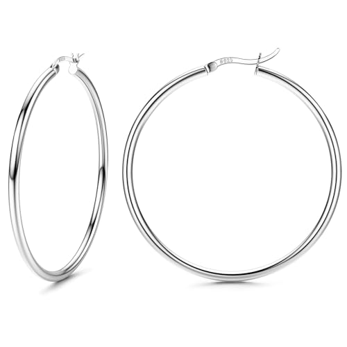 FIOROYAL Creolen Silber 925 für Damen Ohrringe Silber 925 Creolen Hypoallergene Große Mittelgroß Kleine Ohrringe Creolen Hoop für Mädchen 50MM von FIOROYAL