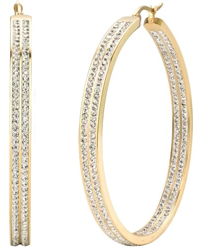 FIOROYAL Damen Edelstahl Große Creolen Ohrringe mit Strass 50MM Gold von FIOROYAL