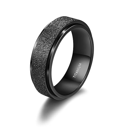 FIOROYAL Schwarzer Ringe Herren Titan Fidget Ring 8MM Ehering Stress Angstlösungsringe Ring Herren Schwarz cooler Ketten-Daumen-Spinnerring Verlobungsversprechen Ring Bequeme Passform Größe 65 (20.7) von FIOROYAL