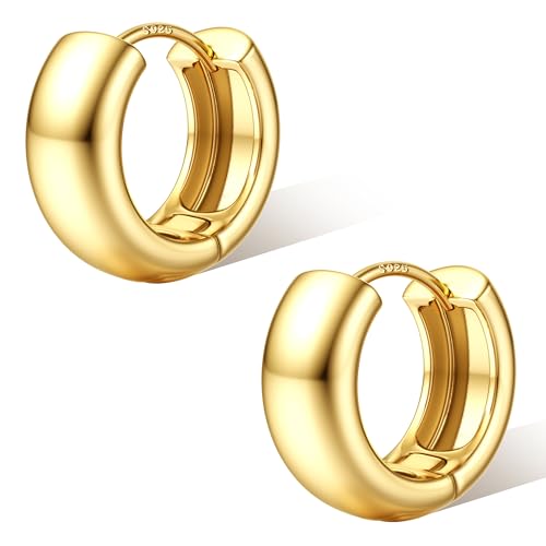 FIOROYAL Creolen Silber 925 - Ohrringe Silber 925 Creolen für Damen Mädchen Hypoallergen Kleine Creolen Goldene Ohrringe Leichte Breite Ohrringe Creolen Gold/Silber G10MM von FIOROYAL